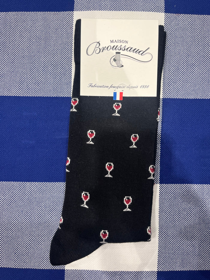 Red Wine socks on black base by Maison Broussaud