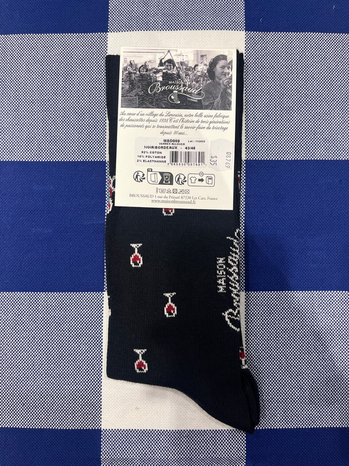 Red Wine socks on black base by Maison Broussaud