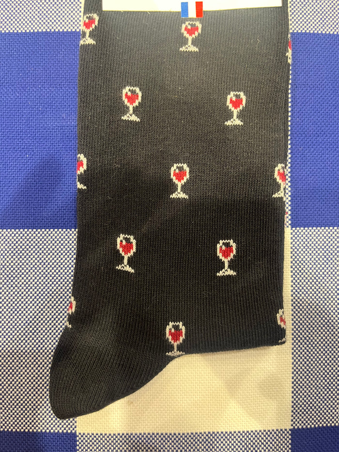 Red Wine socks on black base by Maison Broussaud