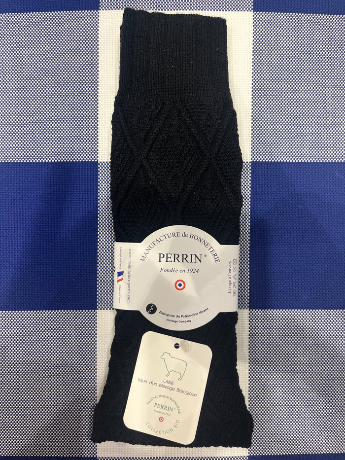 Organic wool and cotton jacquard fingerless gloves by Perrin 1924
