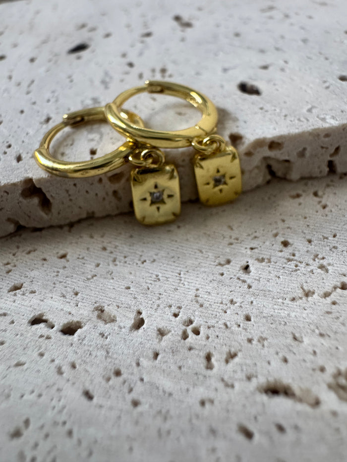 Star Rectangle Huggie Hoop Earrings