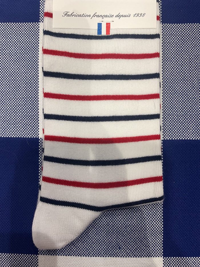 Red, white and blue sailor stripe socks by Maison Broussaud