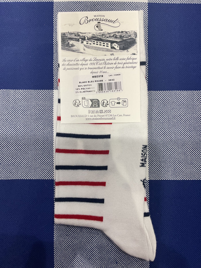 Red, white and blue sailor stripe socks by Maison Broussaud