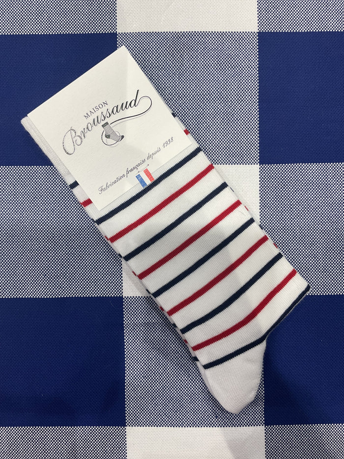 Red, white and blue sailor stripe socks by Maison Broussaud