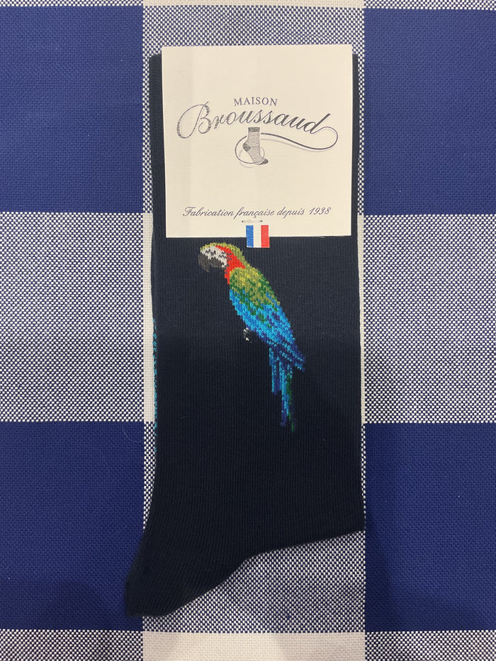 Perfect parrot navy socks by Maison Broussaud