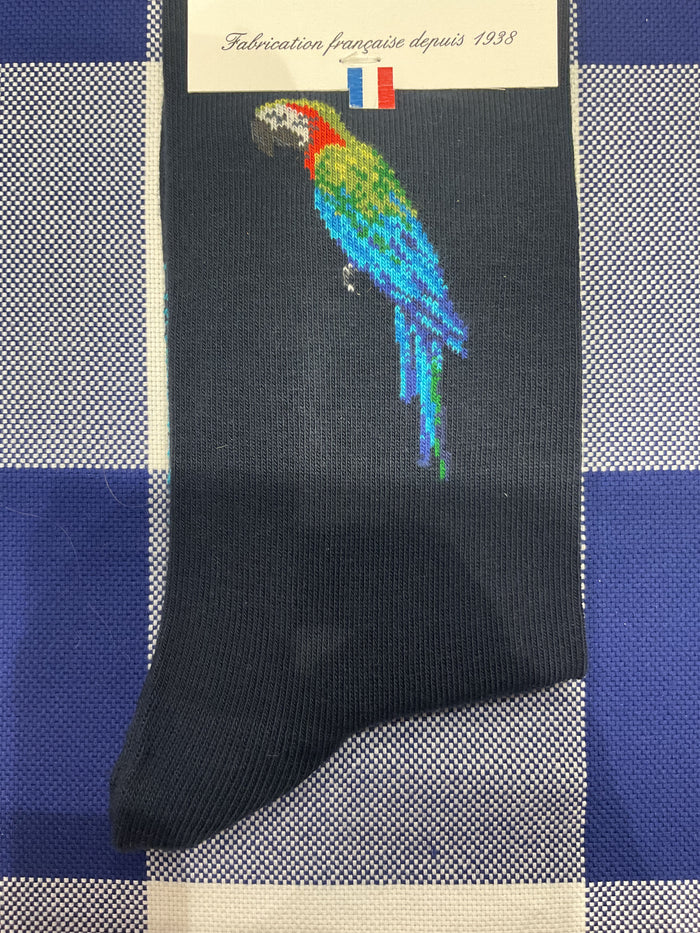 Perfect parrot navy socks by Maison Broussaud