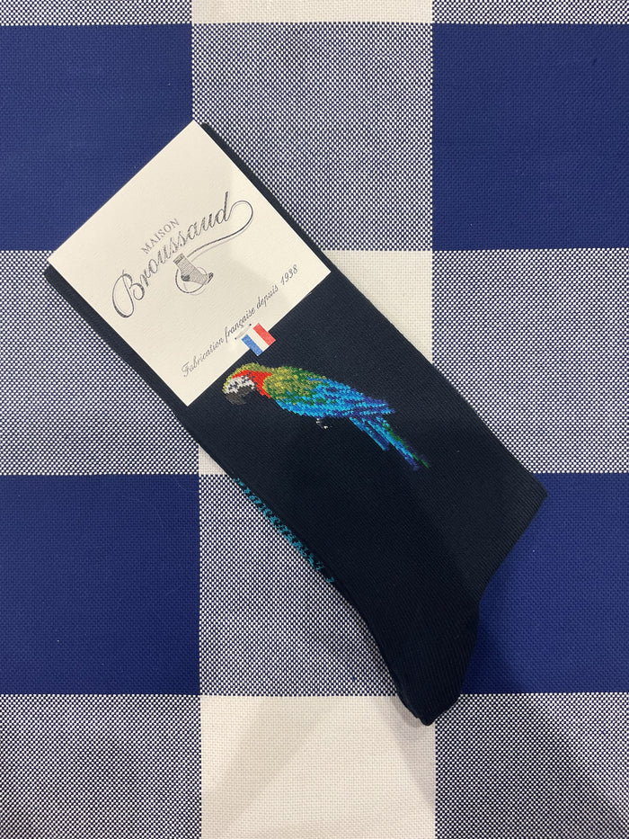 Perfect parrot navy socks by Maison Broussaud