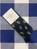 Olive branch navy socks by Maison Broussaud