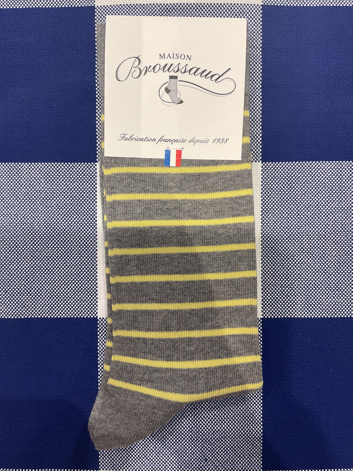 Grey and yellow sailor stripe socks by Maison Broussaud