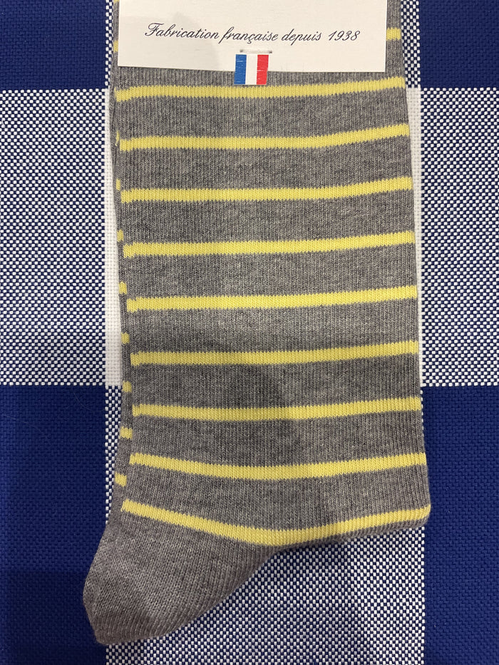 Grey and yellow sailor stripe socks by Maison Broussaud