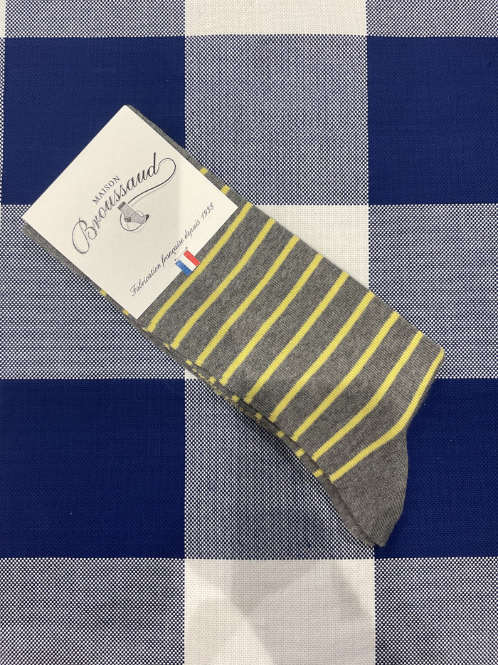 Grey and yellow sailor stripe socks by Maison Broussaud