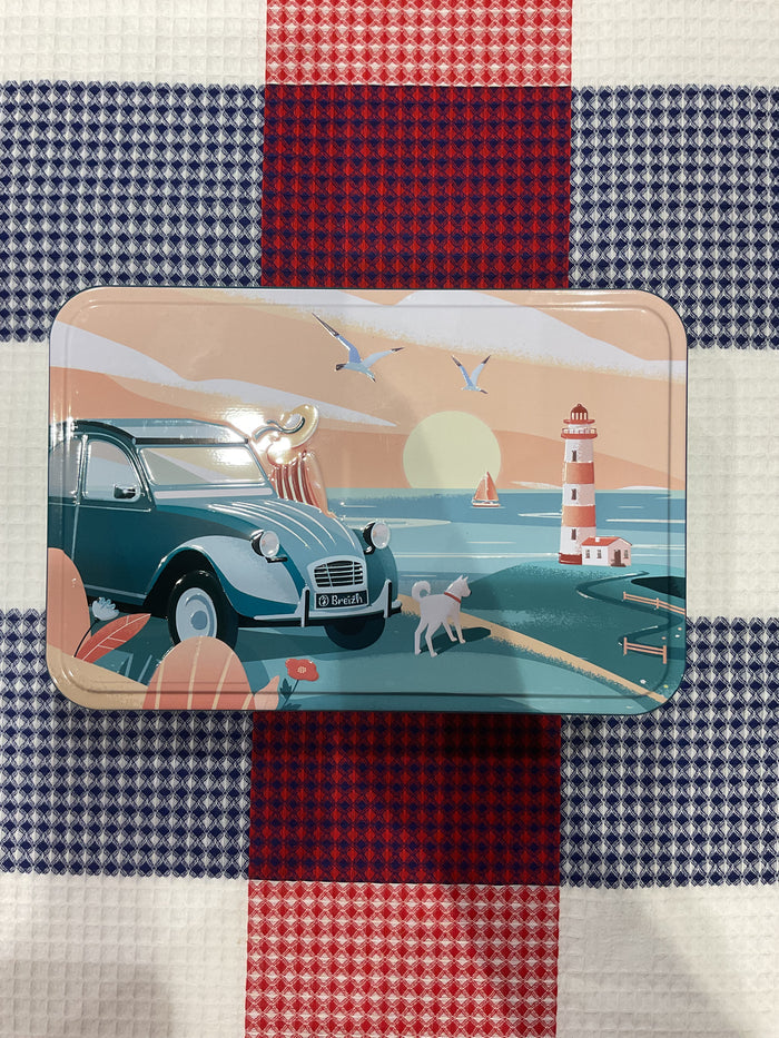 Atelier D Butter Biscuits, Blue 2CV Car and lighthouse tin, 350g