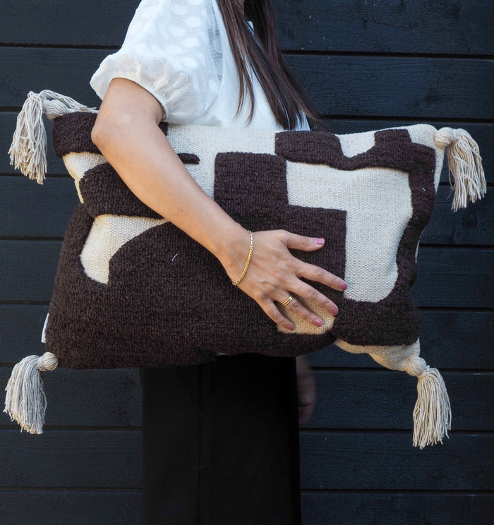 AMINA Beige & Brown Cushion 40x60 - New Zealand Wool