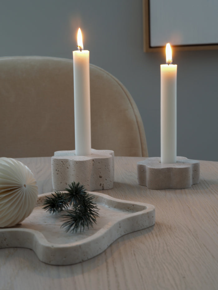 Anja Candle Holder Beige Travertine - Big