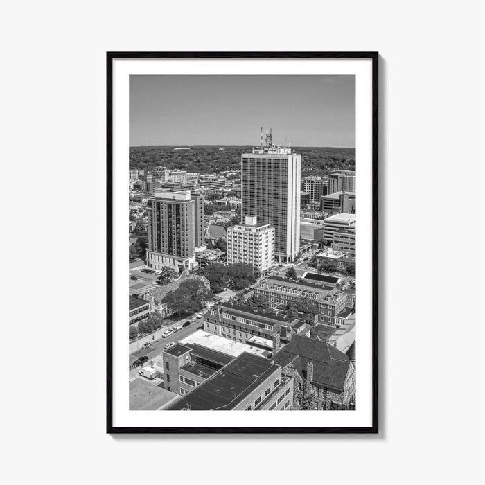 Ann Arbor Skyline Black and White Fine Art Photo Print, Michigan Poster