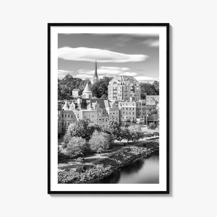Augusta Skyline Black and White Fine Art Photo Print, Maine USA, Wall Decor Poster