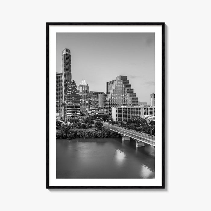 Austin Skyline Black and White Fine Art Photo Print, Texas Colorado River Poster