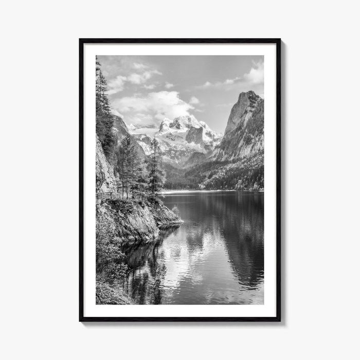Gosausee Black and White Fine Art Photo Print, Dachstein Glacier Austrian Alps Poster