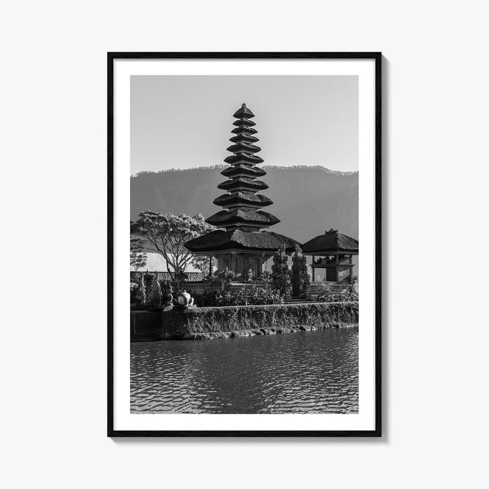 Bali Black and White Fine Art Photo Print, Ulun Danu Temple, Lake Beratan Poster