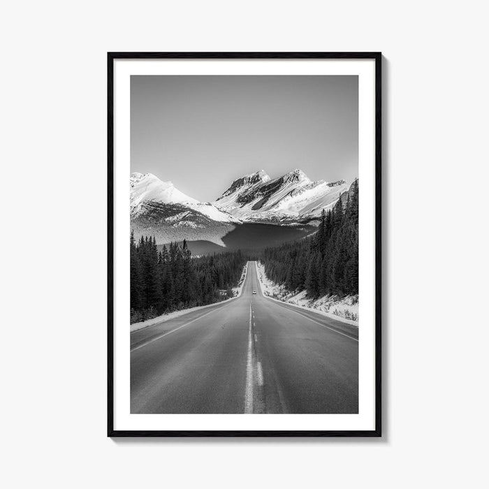 Banff Black and White Fine Art Photo Print, Canadian Rockies Mountain Road, Alberta Poster