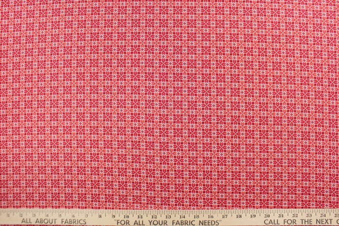 Diamonds is from the "First Frost" collection by Amanda Murphy.  The tone on tone fabric features diamond shapes and is enhanced with a shimmering pearlescent finish.  The versatile lightweight fabric is soft and easy to sew.  It would be great for quilting, crafting and sewing projects.  Colors include red and white.