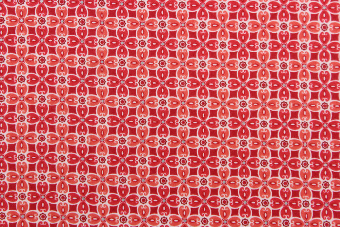 Diamonds is from the "First Frost" collection by Amanda Murphy.  The tone on tone fabric features diamond shapes and is enhanced with a shimmering pearlescent finish.  The versatile lightweight fabric is soft and easy to sew.  It would be great for quilting, crafting and sewing projects.  Colors include red and white.