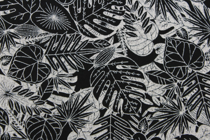 From the "Every Day Prints" collection, Monotones in Black features large tropical leaves in black and white.  The versatile lightweight fabric is soft and easy to sew.  It would be great for quilting, crafting and sewing projects.