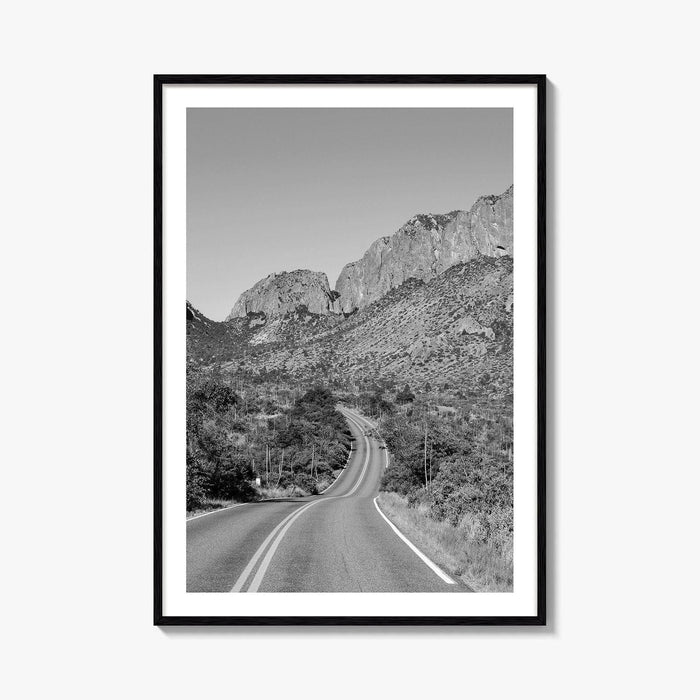 Big Bend National Park Black and White Fine Art Photo Print, Texas Road Poster
