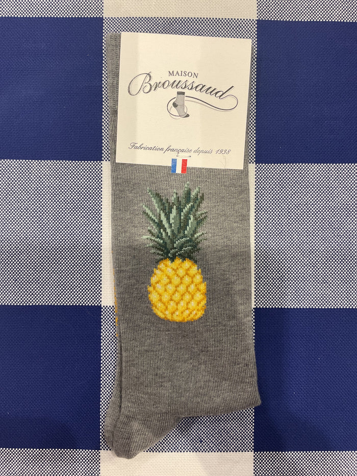 Big Pineapple grey socks by Maison Broussaud