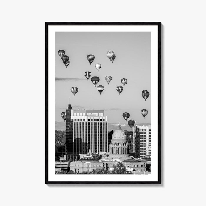 Boise Skyline Black and White Fine Art Photo Print, Idaho Capitol Balloons Poster