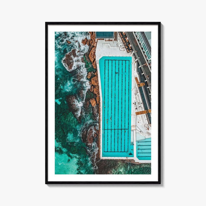 Bondi Beach Fine Art Photo Print, Icebergs Rockpool, Aerial Drone, Sydney NSW Australia Poster