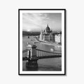 Budapest Black and White Fine Art Photo Print, Hungarian Parliament Chain Bridge Hungary Poster