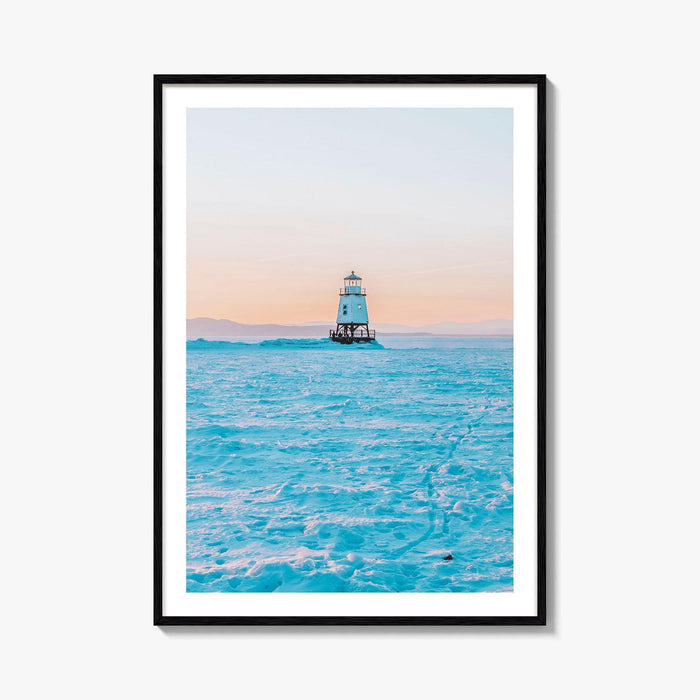 Burlington Vermont Fine Art Photo Print, Lake Champlain Breakwater, Winter, USA, Poster