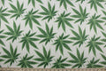 Cannabis Double Brushed Fleece Fabric in White