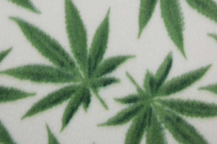 Cannabis Double Brushed Fleece Fabric in White