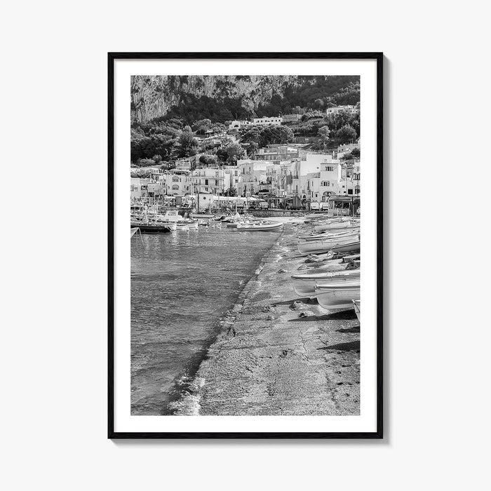 Capri Black and White Fine Art Photo Print, Marina Grande Italy Harbor Boats Poster