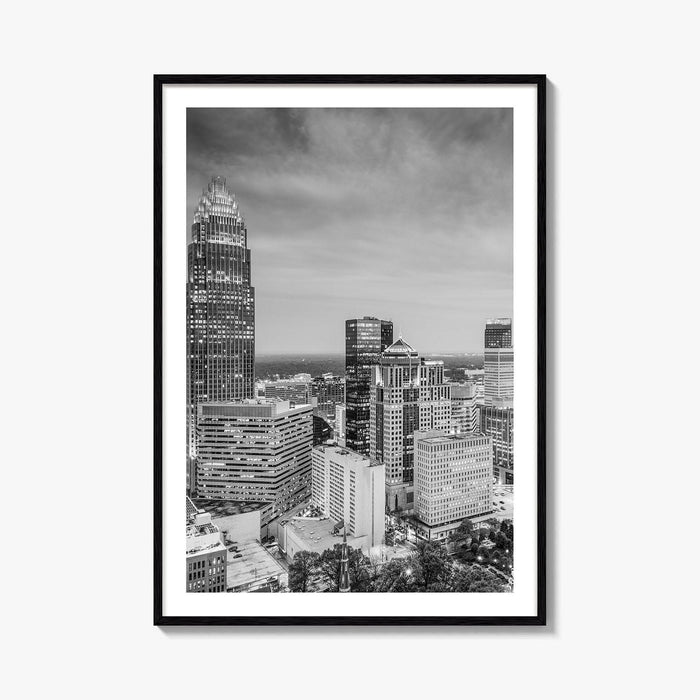 Charlotte Skyline Black and White Fine Art Photo Print, Uptown North Carolina Poster