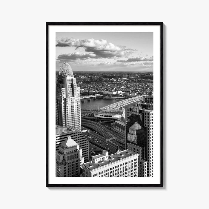 Cincinnati Skyline Black and White Fine Art Photo Print, Ohio River, USA Poster