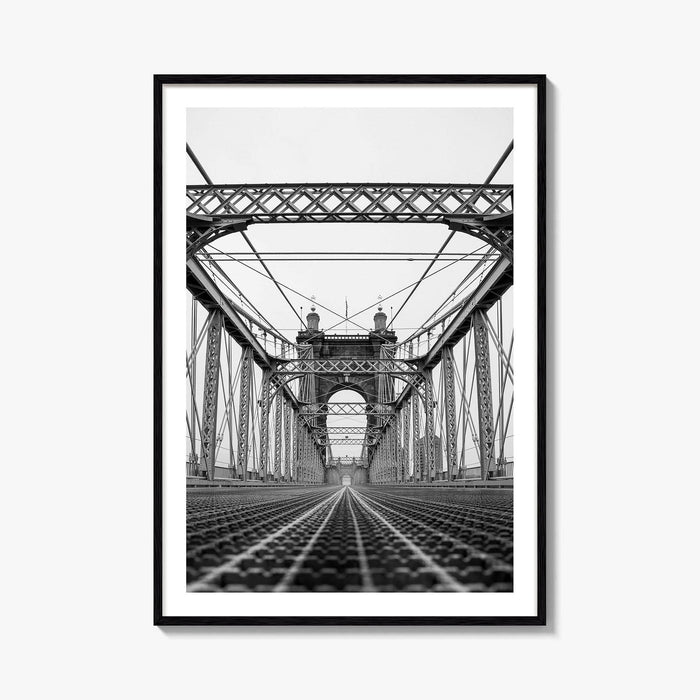 Cincinnati Black and White Fine Art Photo Print, John Roebling Bridge, Ohio Poster
