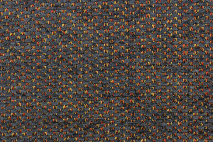 This hard wearing, textured chenille fabric in navy blue with red and gold accents would be a beautiful addition to your home decor.