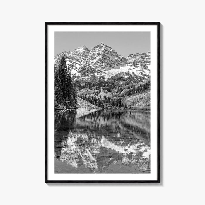 Maroon Bells Black and White Fine Art Photo Print, Aspen Colorado Lake Poster