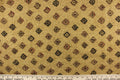 This hard wearing, textured chenille fabric features diamond shapes in green, red, and brown on a desert sand colored background.