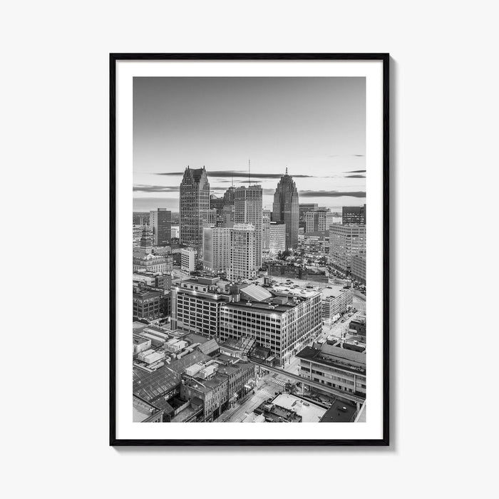 Detroit Skyline Black and White Fine Art Photo Print, Downtown Wall Poster, Michigan USA