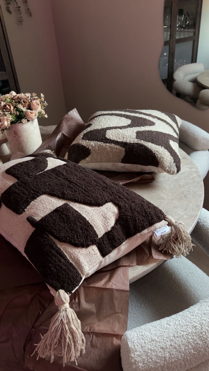EMELY Beige & Brown Cushion 50x50  - New Zealand Wool
