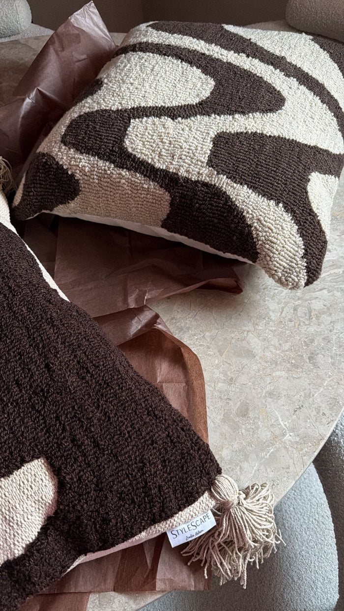 EMELY Beige & Brown Cushion 50x50  - New Zealand Wool