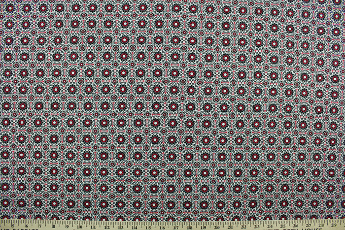 This fabric features a kaleidoscope of flowers in red, white, black, and gray.  This lightweight fabric is easy to sew and has a soft hand.   The versatile fabric makes it great for quilting, crafting and home décor.