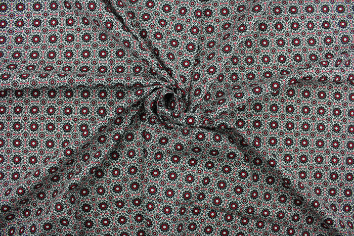 This fabric features a kaleidoscope of flowers in red, white, black, and gray.  This lightweight fabric is easy to sew and has a soft hand.   The versatile fabric makes it great for quilting, crafting and home décor.