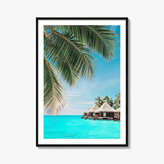 Fiji Fine Art Photo Print, Palm Leaves, Overwater Bungalows, Mamanuca Islands, Wall Poster