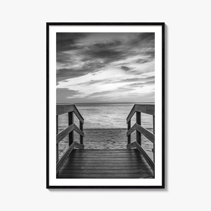 Naples Florida Black and White Fine Art Photo Print, Gulf Shore Boardwalk Poster