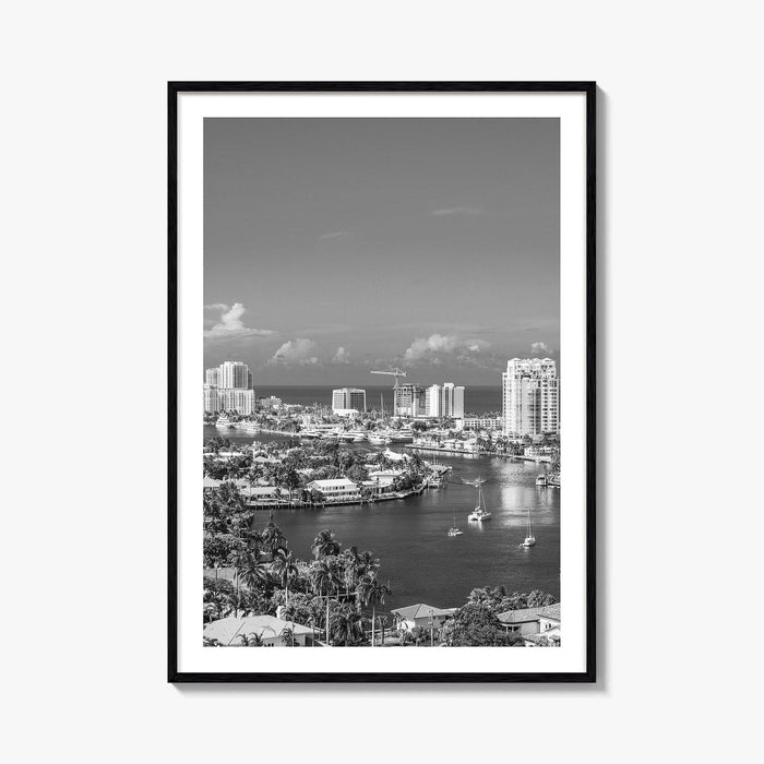 Fort Lauderdale Skyline Black and White Fine Art Photo Print, Florida USA, Wall Poster